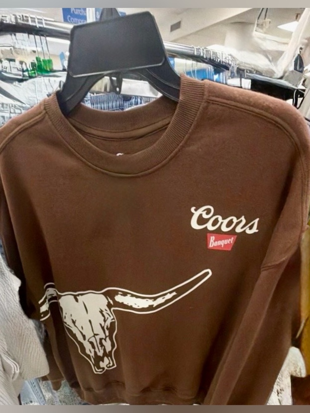 Coors Banquet Rodeo Bull Skull Graphic Brown Crewneck Sweatshirt Size S